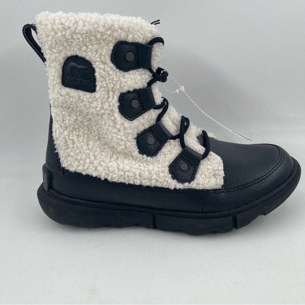 Sorel Womens Explorer II Joan Cozy-Size 6.5-Black & White Sherpa Boot-Ships Free